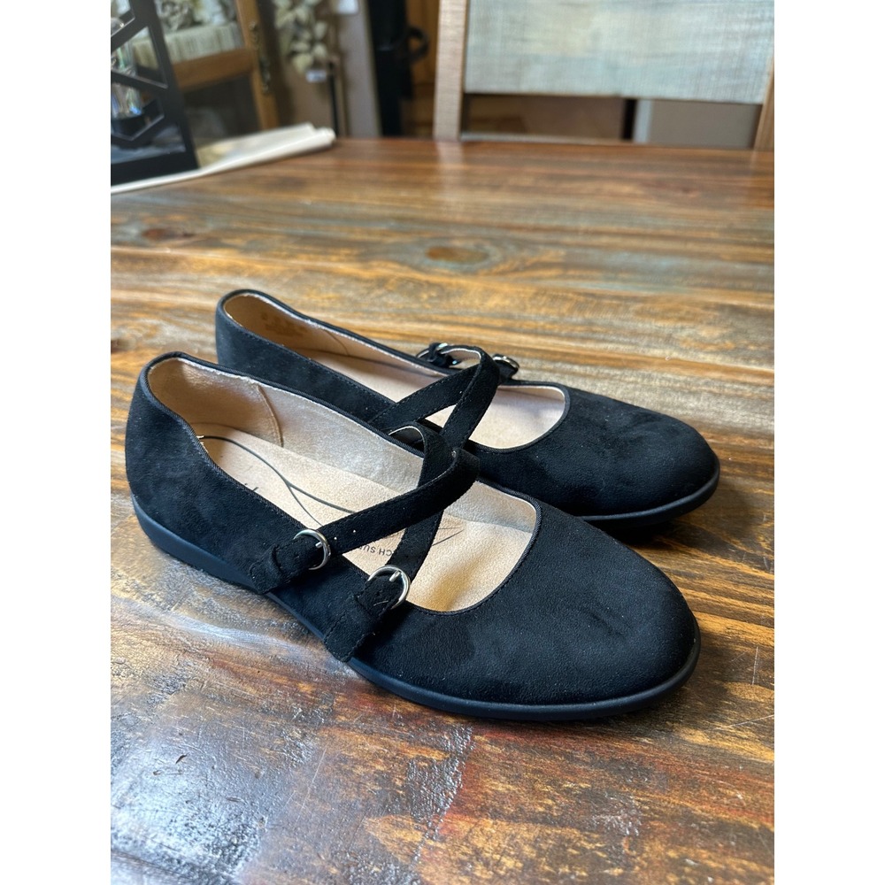 LifeStride Marnie Black Faux Suede Double Strap Mary Jane Flats Womens 8M